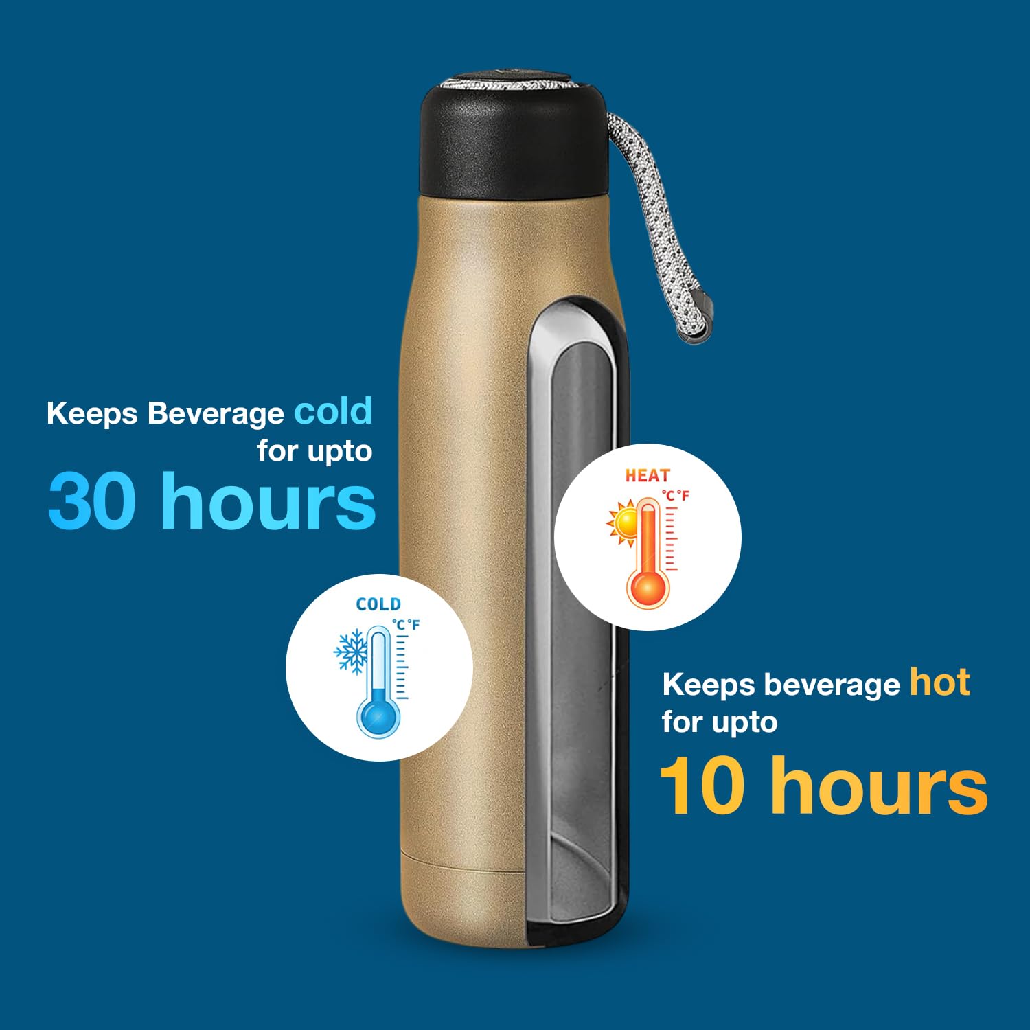 Insulated Field Bottle, Gold — open top