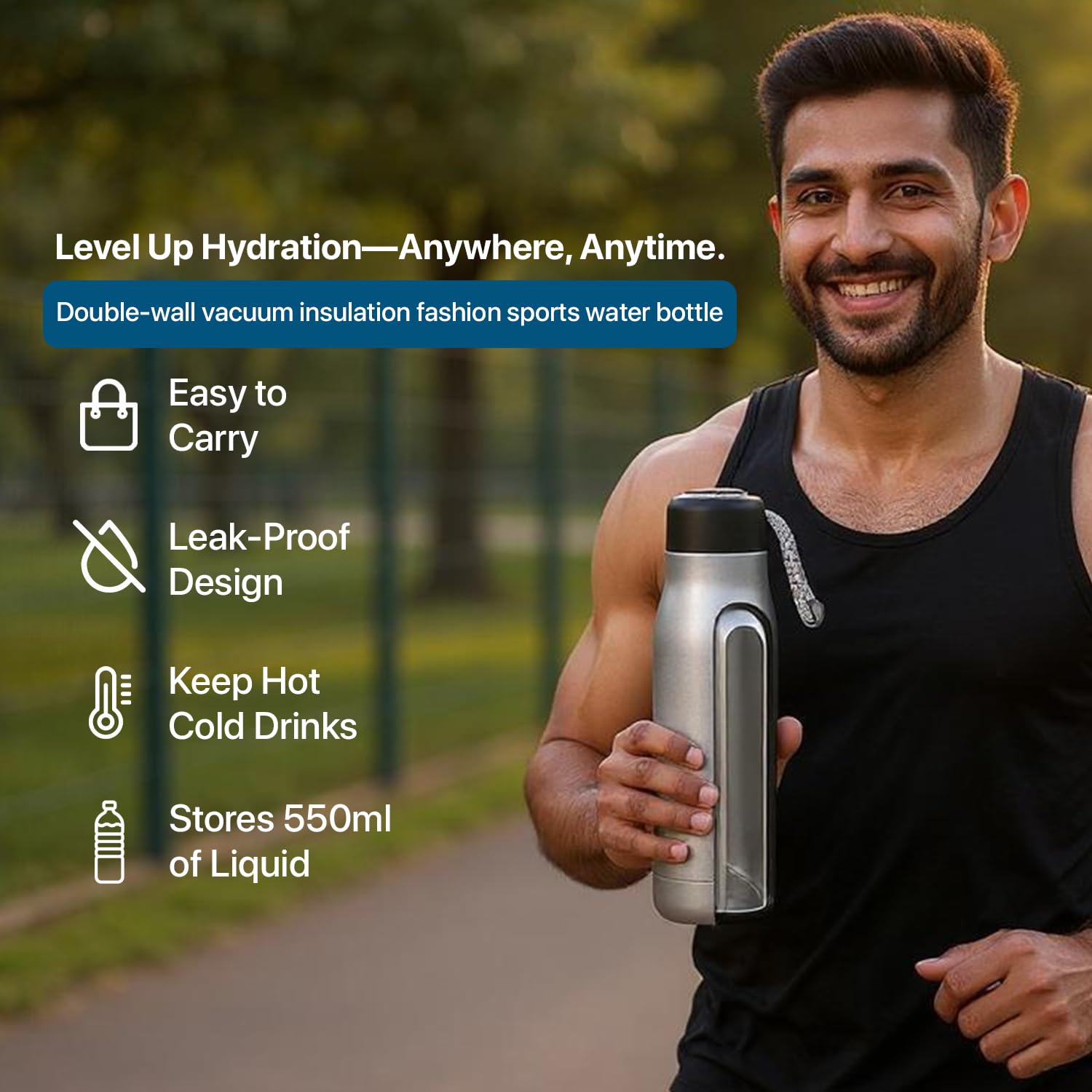 Insulated Field Bottle — easy carry, leak-proof, stores 550ml