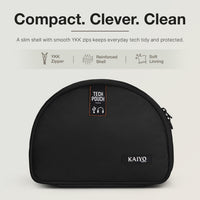Ginza Tech Pouch in Black — slim reinforced shell with smooth YKK zips