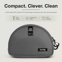 Ginza Tech Pouch in Fossil Grey — slim reinforced shell with smooth YKK zips