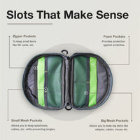 Ginza Tech Pouch in Fossil Grey - interior pocket layout for cables and accessories