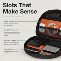 Ginza Tech Pouch in Black - interior pocket layout for cables and accessories