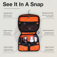 Ginza Travel Pouch - open interior with hanging hook and mesh pockets