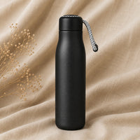 Insulated Field Bottle in Black on natural oatmeal linen