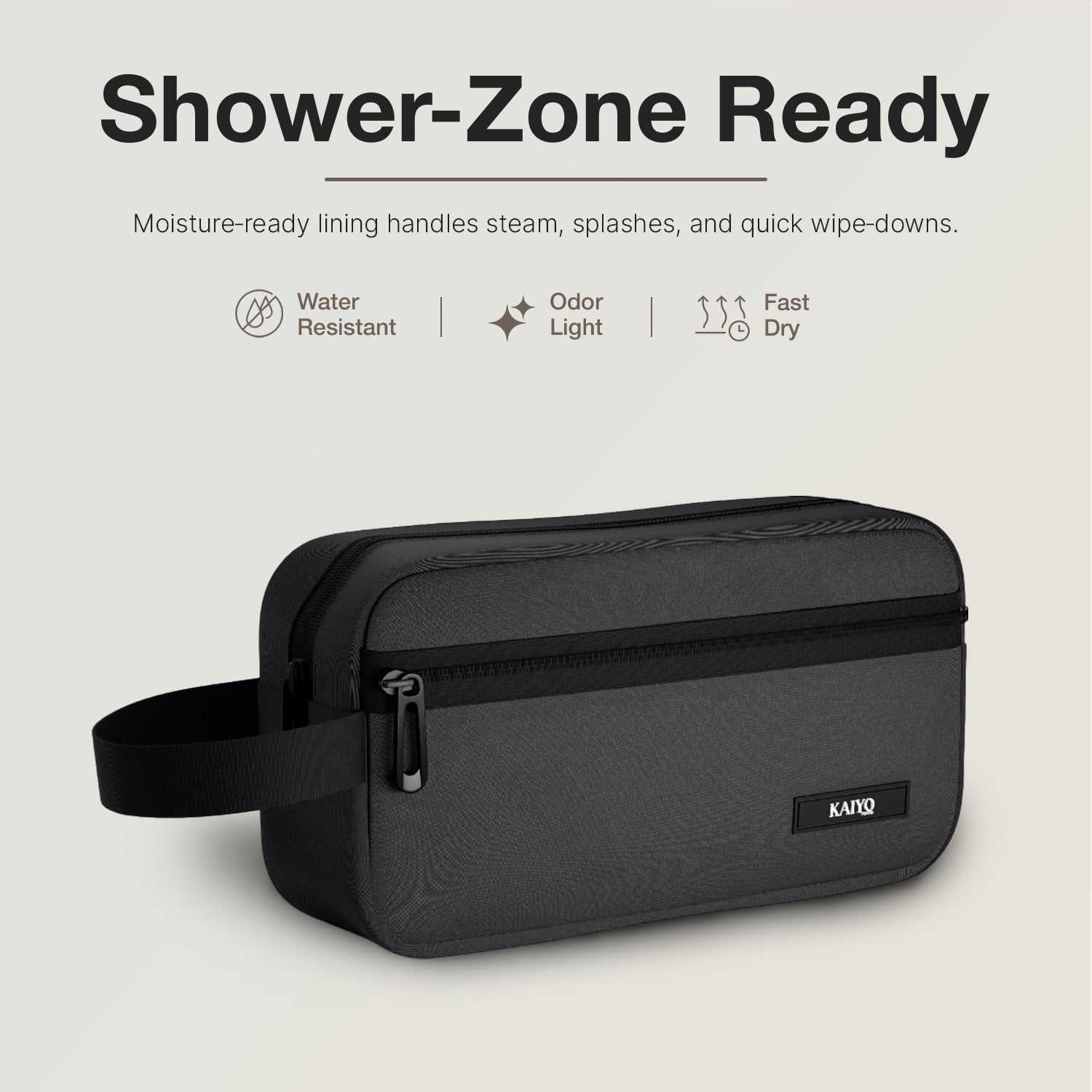 Ginza Toiletry Pouch in Zenstone Grey - moisture-ready lining for the shower zone