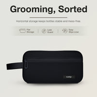 Ginza Toiletry Pouch in Tokyo Noir - horizontal storage keeps bottles stable