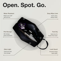 Ginza Toiletry Pouch in Tokyo Noir - open interior with easy-wipe lining