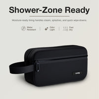 Ginza Toiletry Pouch in Tokyo Noir - moisture-ready lining for the shower zone