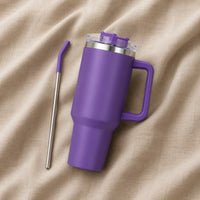 Travel Tumbler 1200ml in Purple resting on natural oatmeal linen